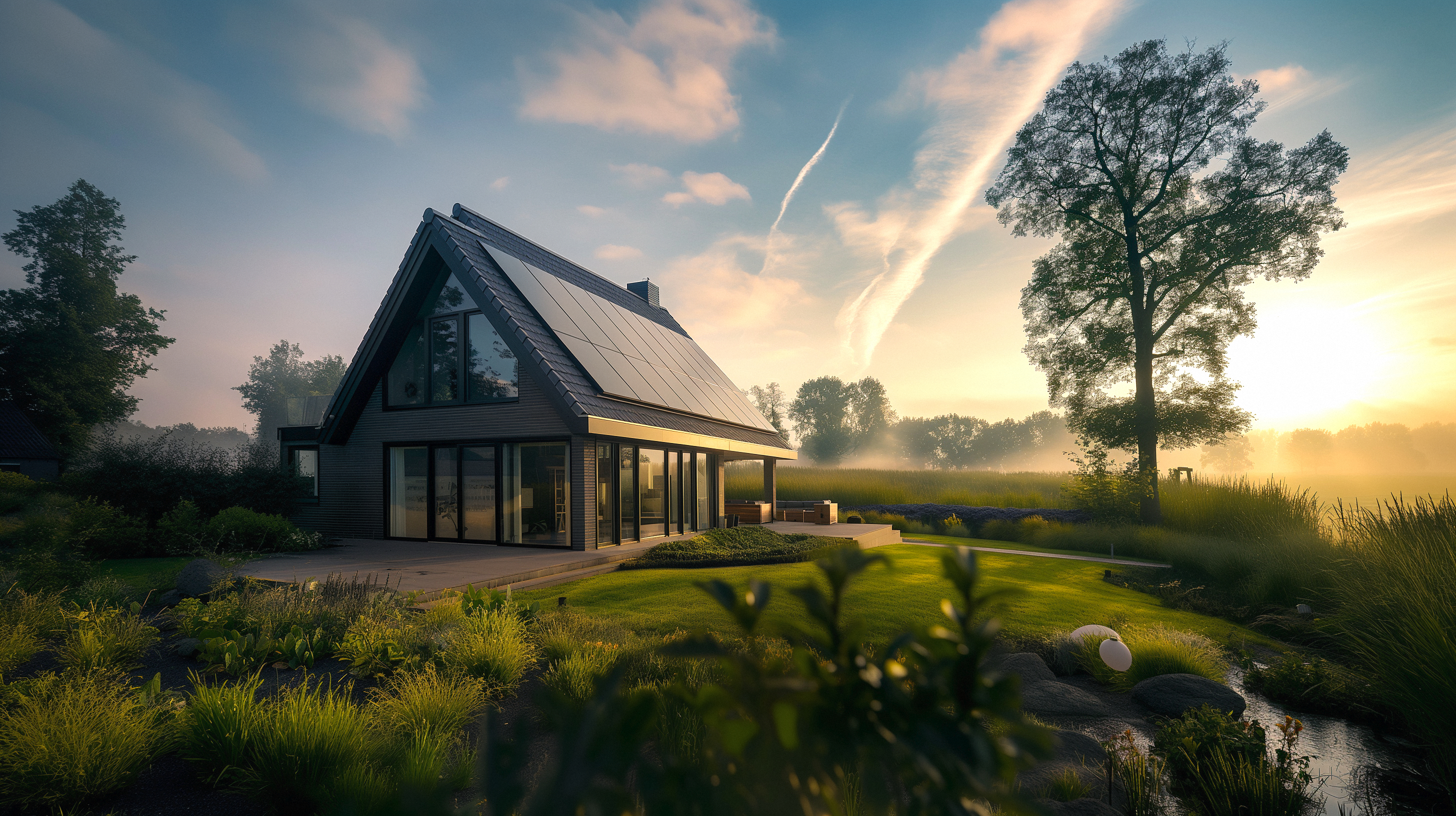 Moderne Nederlandse villa met zonnepanelen